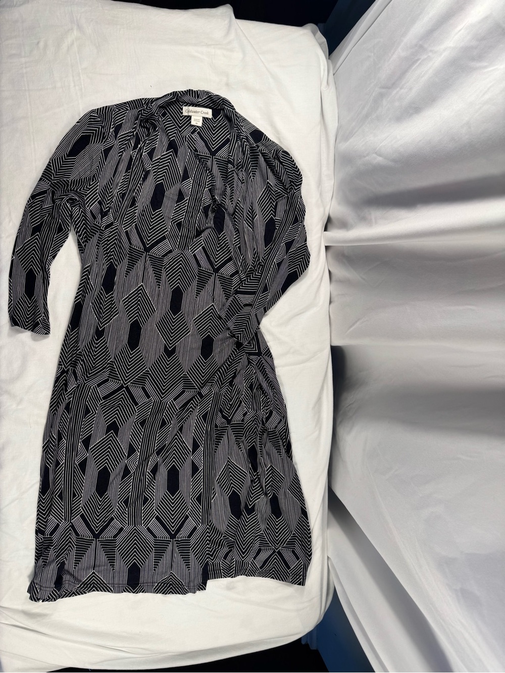 Coldwater Creek Diamond Sketch Geometric Faux Wrap Midi Dress Long Sleeve SZ 10